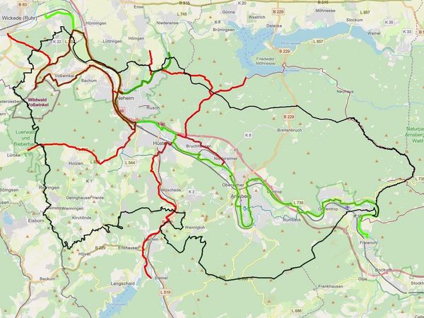 Radnetz im Stadtgebiet Arnsberg | © Open Data Commons Open Database License (ODbL) & Stadt Arnsberg