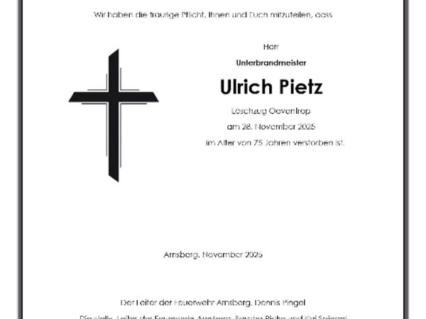 Trauer Anzeige Ulrich Pietz