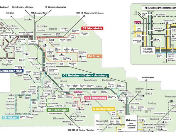 Ausschnitt aus dem Ortsliniennetzplan der Stadt Arnsberg der RLG